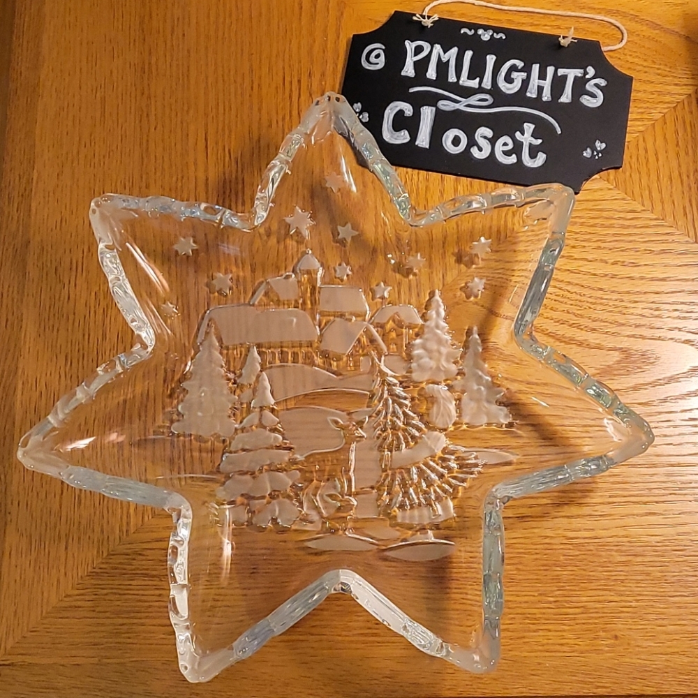 7 Point Star Crystal Platter Winter Scene